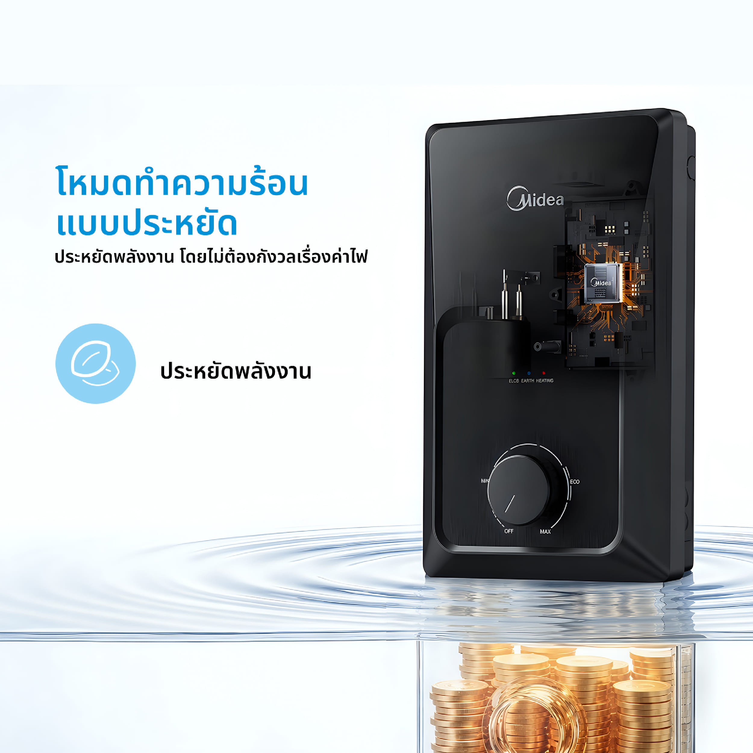 เครื่องทำน้ำอุ่น MIDEA MWH-35ECMTH(K) 3500 วัตต์ สีดำ (ไม่รวมติดตั้ง)_5